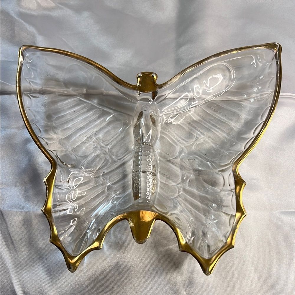 Elegant Butterfly Glass Dish with Gold Accents